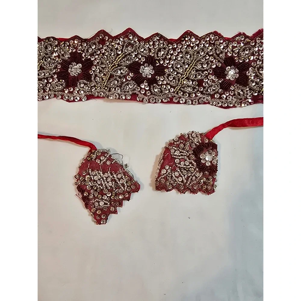 BABA CLOTHING LA Embellished Red Belt Waistband‎ ties handmade New